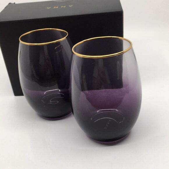 ANNA New York Amethyst Purple Ombre Wine Glasses - Stemless Two Glasses - Picture 12 of 13